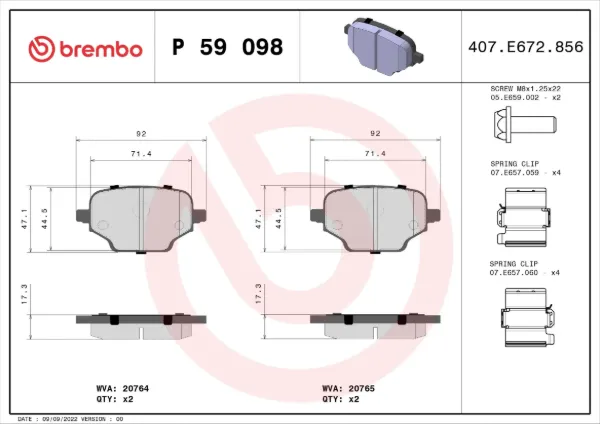 Задние тормозные колодки P59098 Brembo