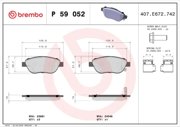 Передние тормозные колодки P59052 Brembo