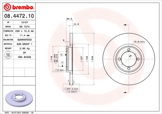 Передние тормозные диски 08447210 Brembo
