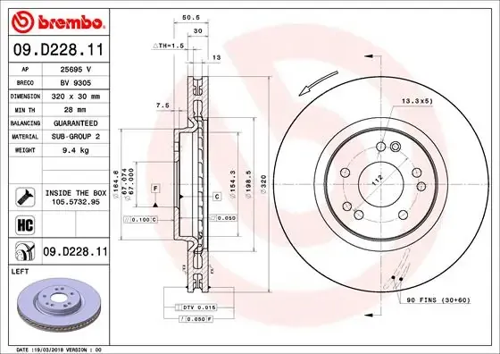 Передние тормозные диски 09D22811 Brembo