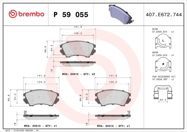 Передние тормозные колодки P59055X Brembo