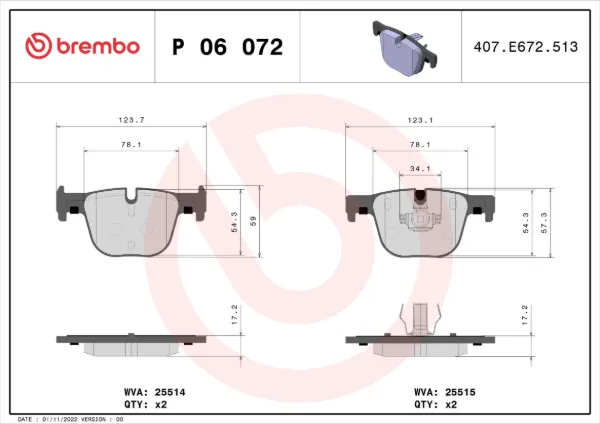 Задние тормозные колодки P06072 Brembo
