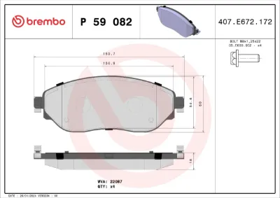 Колодки тормозные передние дисковые BREMBO P59082