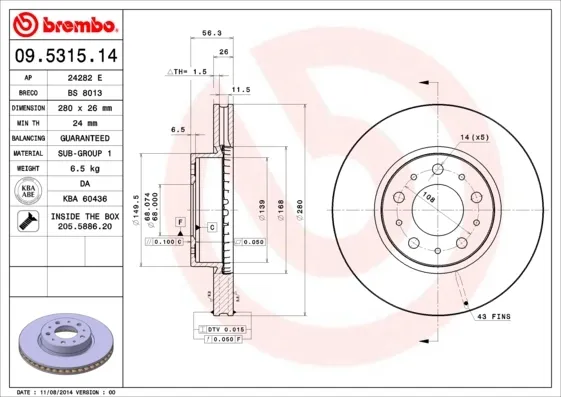 Передние тормозные диски 09531514 Brembo