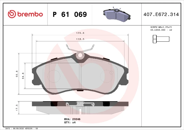 Передние тормозные колодки P61069 Brembo