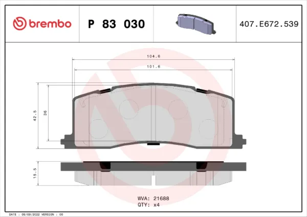 Задние тормозные колодки P83030 Brembo