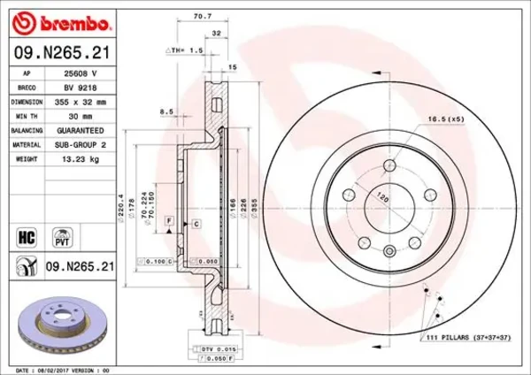 Диск тормозной передний BREMBO 09N26521
