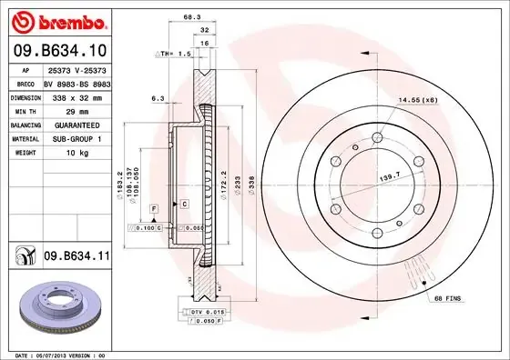 Передние тормозные диски 09B63410 Brembo