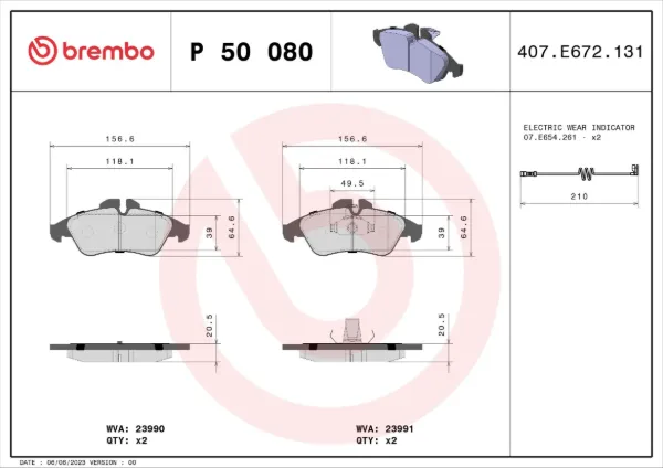 Передние тормозные колодки P50080 Brembo