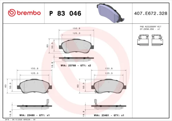 Передние тормозные колодки P83046 Brembo
