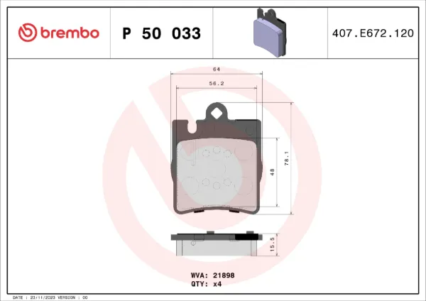 Задние тормозные колодки P50033 Brembo