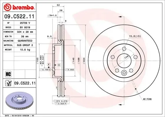 Передние тормозные диски 09C52211 Brembo