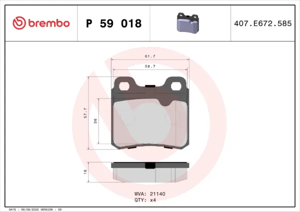 Задние тормозные колодки P59018 Brembo
