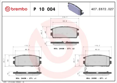 Колодки тормозные задние дисковые BREMBO P10004