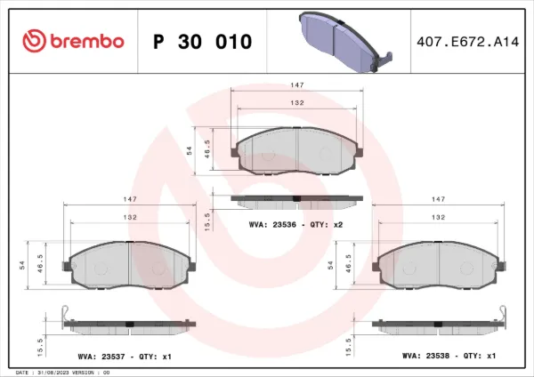 Передние тормозные колодки P30010 Brembo