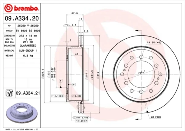Тормозные диски 09A33421 Brembo