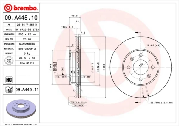 Передние тормозные диски 09A44511 Brembo