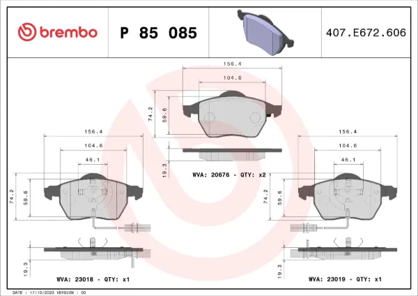 Передние тормозные колодки P85085 Brembo