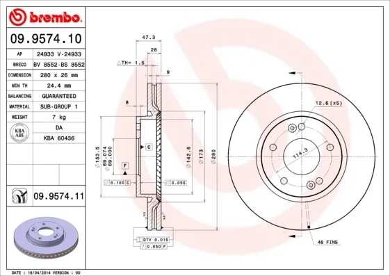 Передние тормозные диски 09957411 Brembo