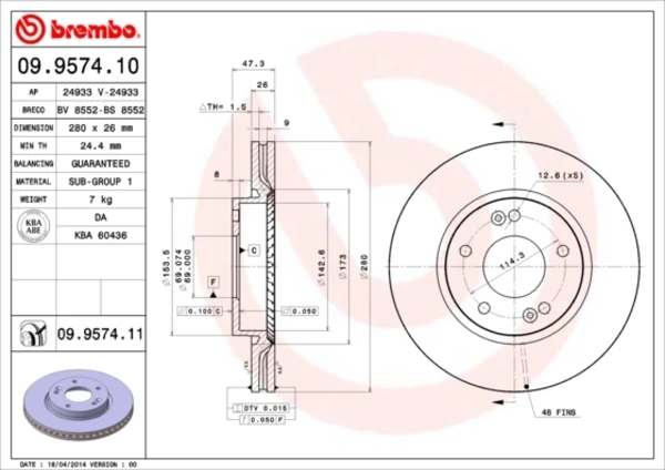 Передние тормозные диски 09957411 Brembo
