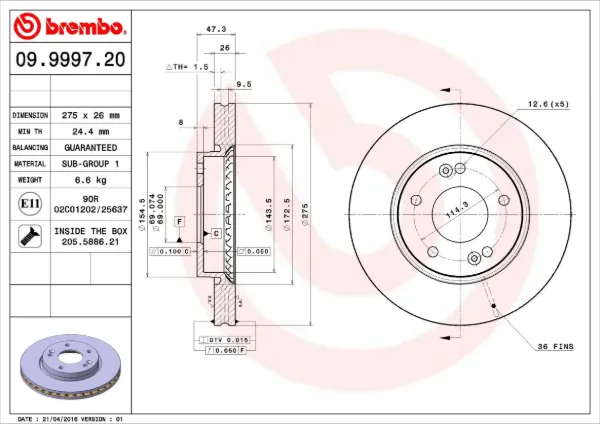 Передние тормозные диски 09999720 Brembo
