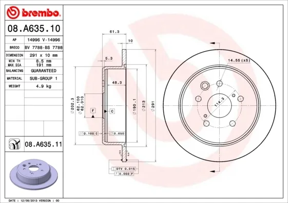 Тормозные диски 08A63511 Brembo