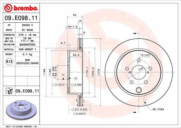 Тормозные диски 09E09811 Brembo