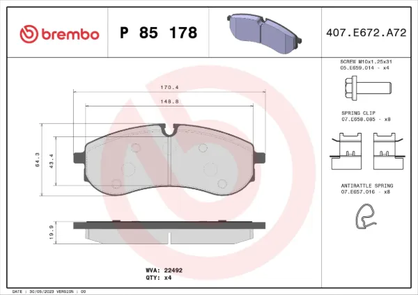 Задние тормозные колодки P85178 Brembo