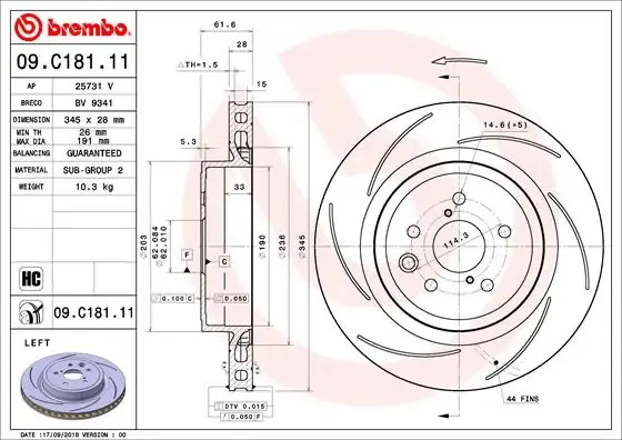 Тормозные диски 09C18111 Brembo