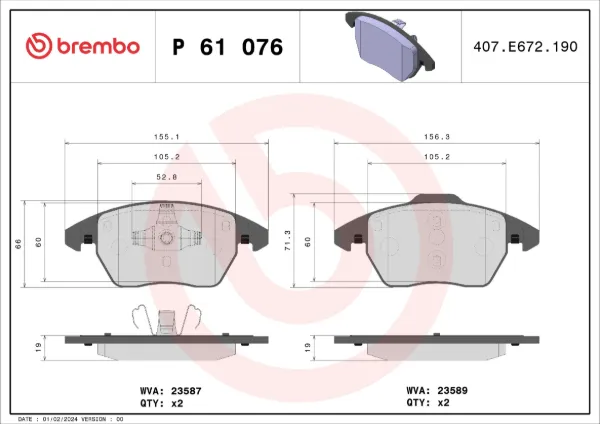 Передние тормозные колодки P61076 Brembo