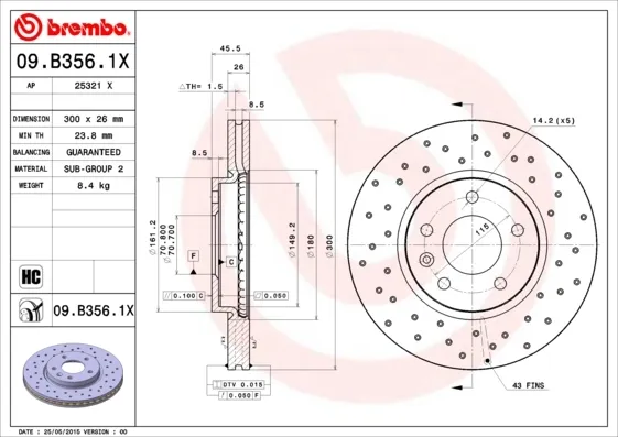 Передние тормозные диски 09B3561X Brembo