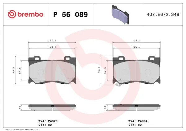 Передние тормозные колодки P56089 Brembo
