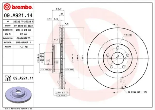 Диск тормозной передний BREMBO 09A92111