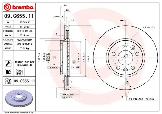 Передние тормозные диски 09C65511 Brembo