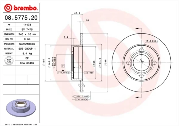 Тормозные диски 08577520 Brembo