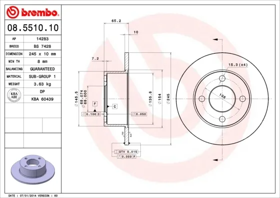 Тормозные диски 08551010 Brembo