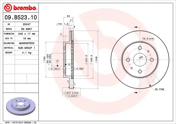 Передние тормозные диски 09B52310 Brembo