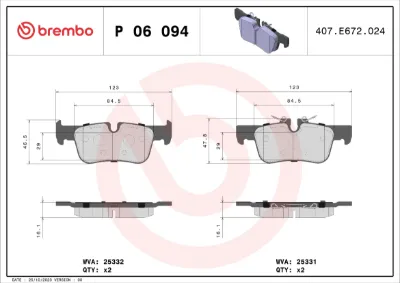 Колодки тормозные задние дисковые BREMBO P06094