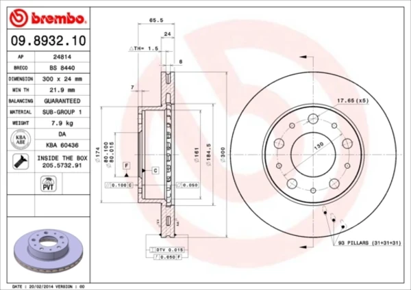 Передние тормозные диски 09893210 Brembo