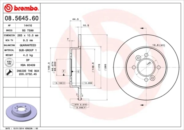 Тормозные диски 08564560 Brembo