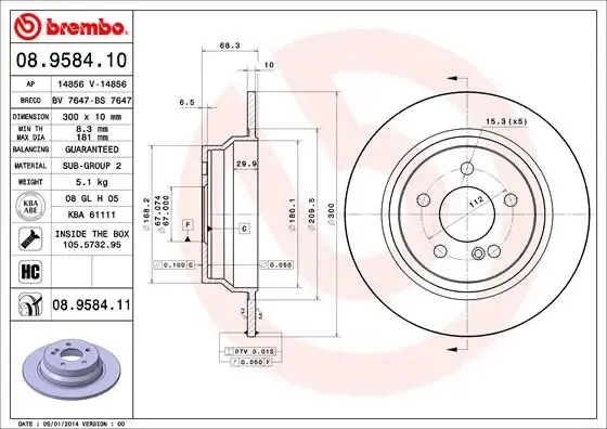 Тормозные диски 08958411 Brembo