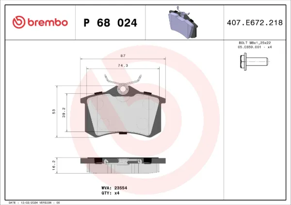 Задние тормозные колодки P68024 Brembo