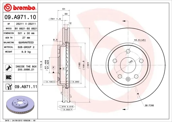 Передние тормозные диски 09A97111 Brembo