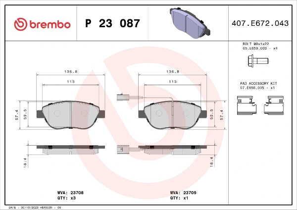 Передние тормозные колодки P23087 Brembo