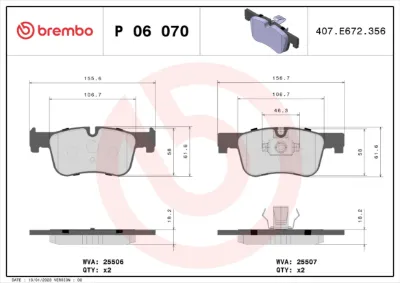 Колодки тормозные передние дисковые BREMBO P06070