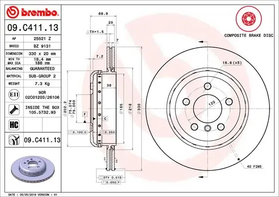 Тормозные диски 09C41113 Brembo