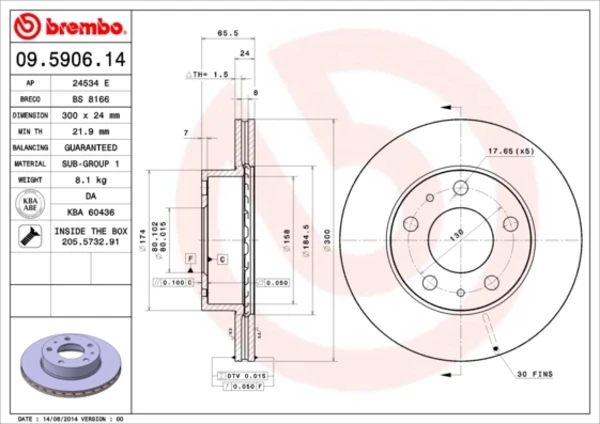 Передние тормозные диски 09590614 Brembo