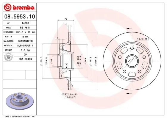 Тормозные диски 08595310 Brembo