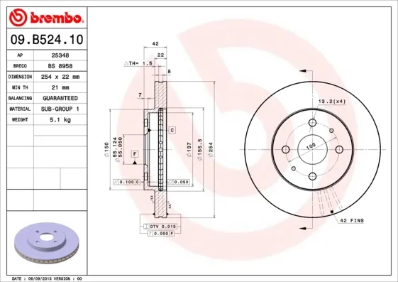 Передние тормозные диски 09B52410 Brembo