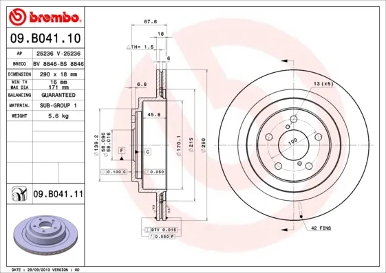 Тормозные диски 09B04111 Brembo